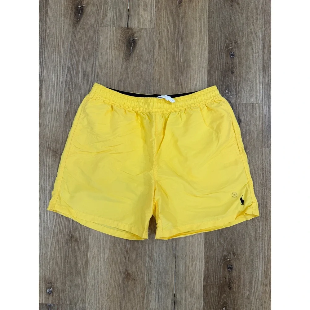 Polo Ralph Lauren Mens XL Yellow Swim Trunks Mesh Lined Embroidered Pony Logo